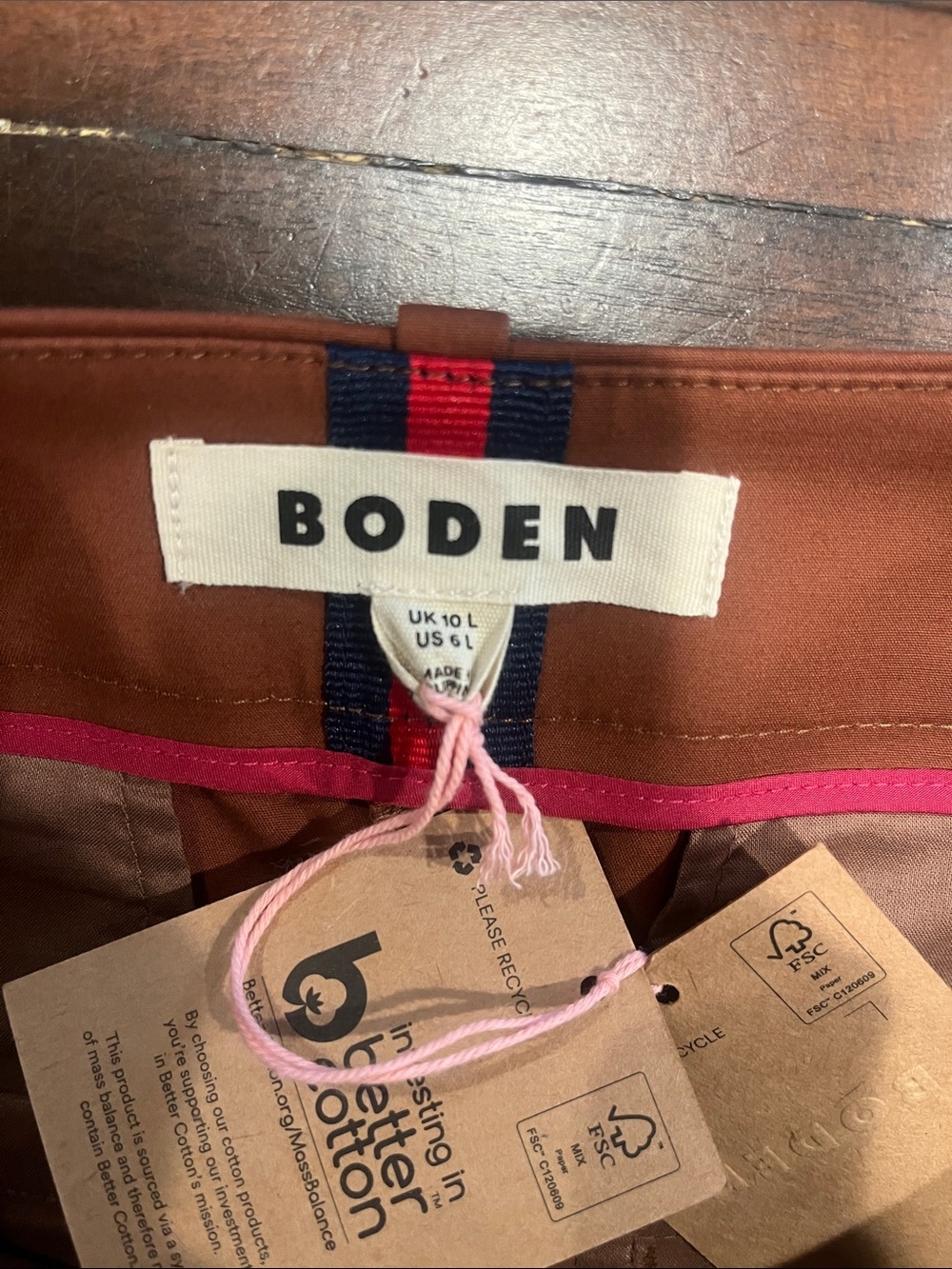 Boden full length canonbury trousers in rust 6 Long, NWT - Picture 5 of 7